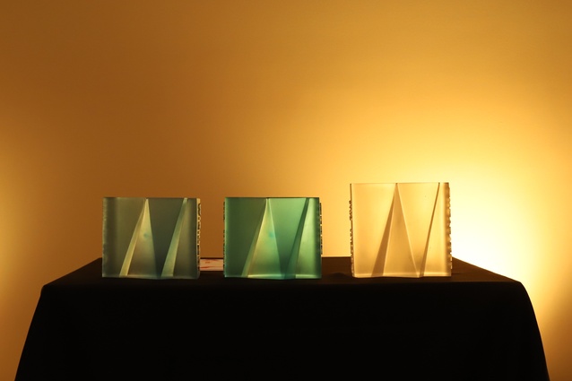 Cast-glass trophies created by Auckland architect and glass sculptor Ainsley O’Connell.