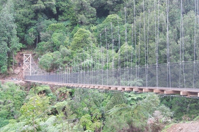 The suspension bridge is designed for cyclists and pedestrians.