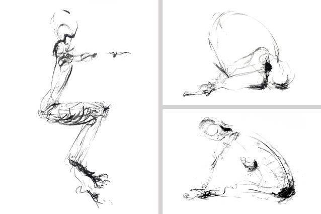Blind contour drawings of yoga poses inspired the forms for the collection.