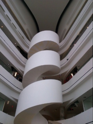 The spiral stair connecting levels in the atria. 