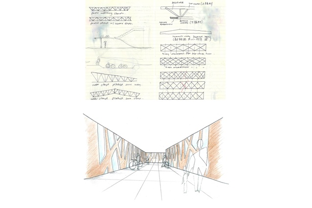 Concept sketches of a pedestrian bridge.