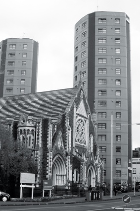 “Two very different ways of being third-rate”: Owen Hatherley’s verdict on St Paul’s Church and Princeton Apartments, Symonds Street, Auckland.
