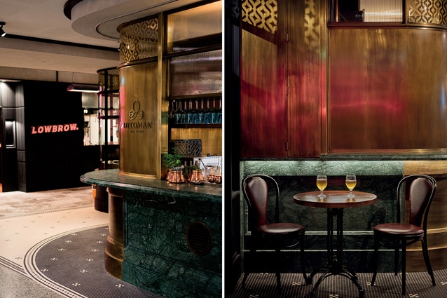 Ottoman Mezze Lounge makes use of a Turkish-inspired colour palette of warm metallics, deep browns and green marble.