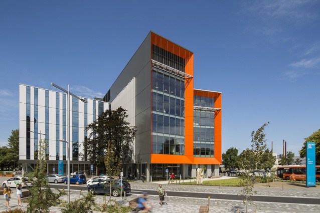 The winners in the Interdisciplinary Collaboration category at the 2019 New Zealand Building Industry Awards were Mike Pearce, Todd Riordan and Guy Cleverley for their work on the Christchurch Hospital Outpatients Building (seen here).