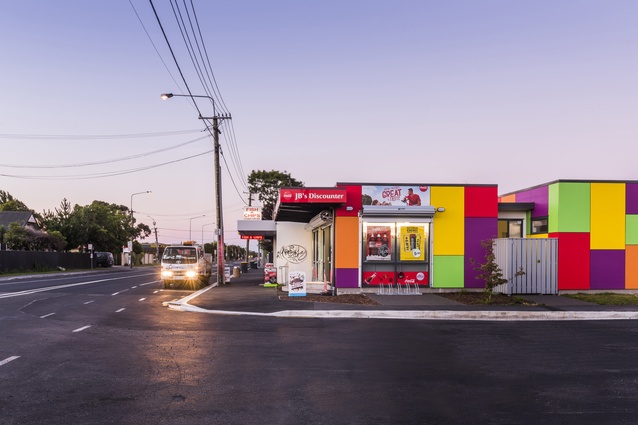 Resene Total Colour Commercial Exterior Colour Maestro Award: Hills Road Dairy by Dalman Architects.
