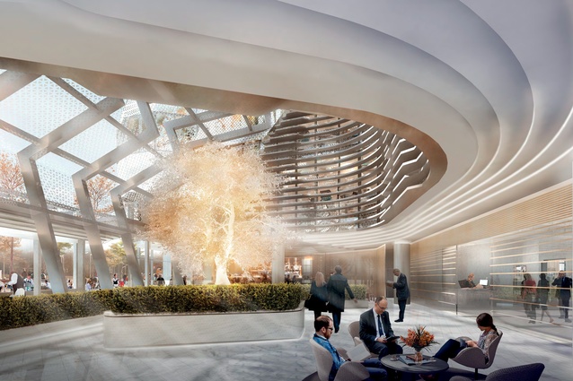 A render of the ANZ Centre’s atrium by Esquisse and Peddle Thorpe.