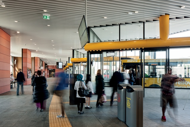 The configuration of the bus station prioritises pedestrian safety and amenity over the efficiency of the buses themselves.