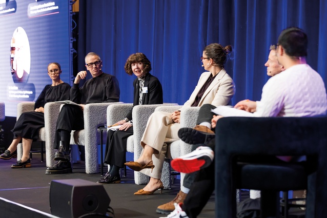From left: Rosie Dobson, Sean Sturm (Ngāti Rakaipaaka), Deidre Brown (Ngāpuhi, Ngāti Kahu), Alexandra Andhov and Michael Witbrock, with panel moderator Daniel Xu.