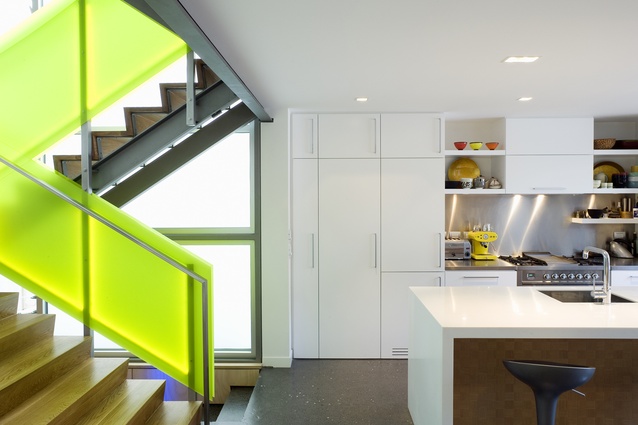 Whare Mahanga features an almost-glowing fluorescent stairway.