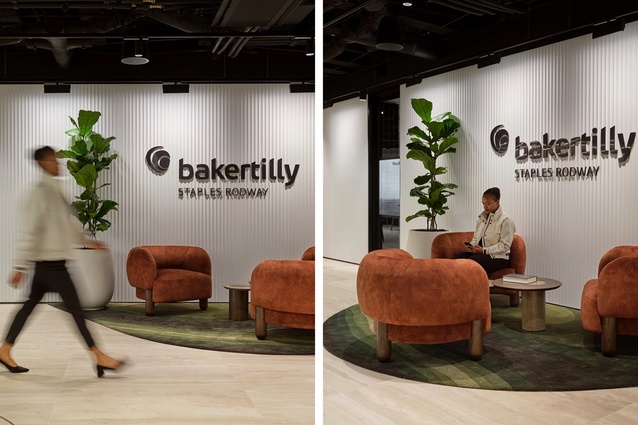 The reception area features chairs with Warwick Lovely Cinnamon.