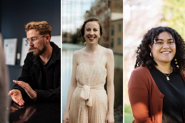 This year’s Emerging Design Professional finalists. From left: Jamie Howard; Raphaela Rose; and Icao Tiseli.