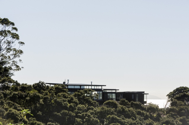 Onetangi House, Waiheke Island, 2014. A substantial ridge line house that is recessive in the landscape but still takes advantage of the spectacular views.