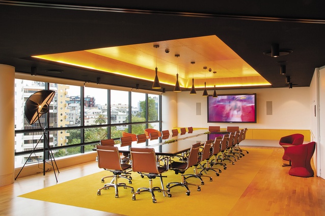 The spacious boardroom complete with view of the city. 