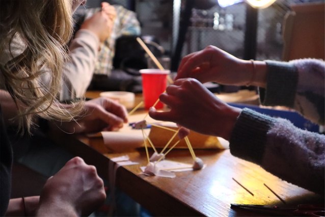 Marshmallows, uncooked spaghetti and masking tape were the construction materials of choice for team-building tower building at the start of the competition.