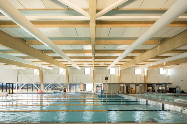 Acoustic finishes and a stainless-steel pool at the Wanaka Recreation Centre give the overall effect of a calming and almost meditative space.