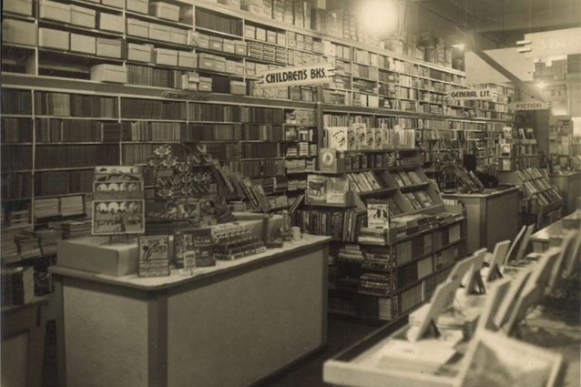 Interior of Paul's Book Arcade, Hamilton ca 1946, before Plischke’s redesign.