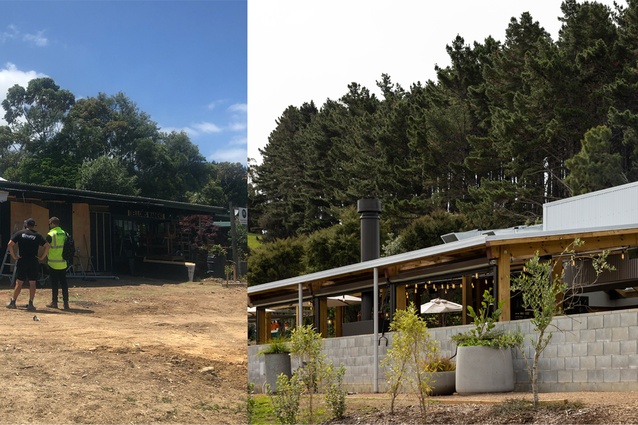 The Heke restaurant on Waiheke, by Izzard Design. The veranda extension before and after.