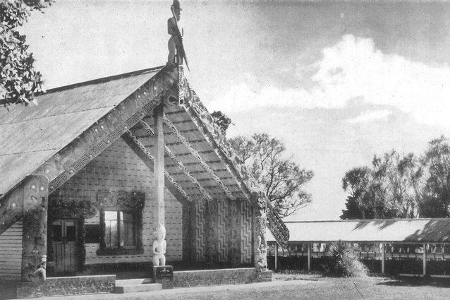 This image appeared on page 94 of ‘Carved Māori Houses of Western and Northern New Zealand’ by William J. Phillipps. Wellington: R.E. Owen, Government Printer (1955).