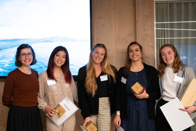 From left to right: Meredith Dale (last year's winner), Kim Mi Yeoh, Megan Burfoot, Jasmine Fletcher and this year's recipient Eloise Blewden.