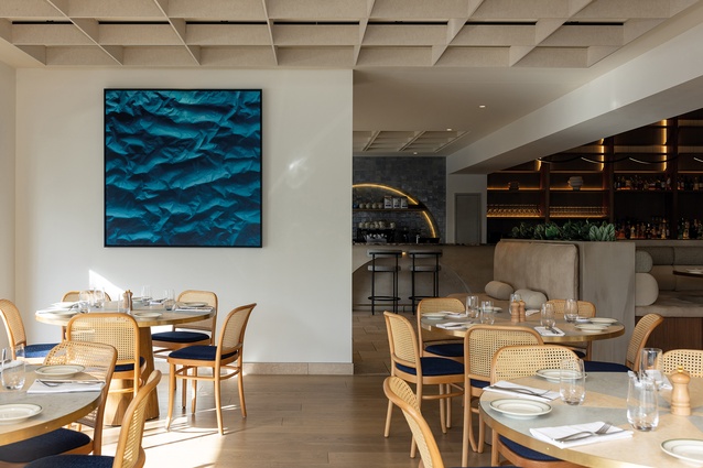 The colour palette for the interior draws from the natural hues of the Westhaven Marina where the bistro is located.