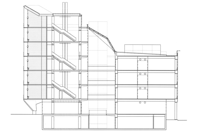 Erskine Building section; typical cluster; and upview of towers.