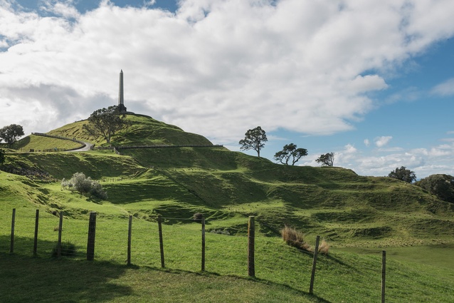 View of Maungakiekie/One Tree Hill, showing historic pā terraces.