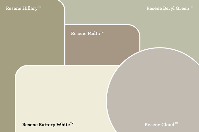 A colour palette inspired by Elyjana's mood board featuring <a 
href="https://www.resene.co.nz/swatches/preview.php?chart=Resene%20special%20palette%20-%20Rotorua&brand=Resene&name=Hillary"style="color:#3386FF"target="_blank"><u>Resene Hillary</u></a>, <a 
href="https://www.resene.co.nz/swatches/preview.php?chart=Resene%20Karen%20Walker%20range%201&brand=Resene&name=Beryl%20Green"style="color:#3386FF"target="_blank"><u>Resene Beryl Green</u></a>, <a 
href="https://www.resene.co.nz/swatches/preview.php?chart=Resene%20Whites%20%26%20neutrals%20range%20%282008%29&brand=Resene&name=Malta"style="color:#3386FF"target="_blank"><u>Resene Malta</u></a>, <a 
href="https://www.resene.co.nz/swatches/preview.php?chart=Resene%20Karen%20Walker%20range%205&brand=Resene&name=Buttery%20White"style="color:#3386FF"target="_blank"><u>Resene Buttery White</u></a> and <a 
href="https://www.resene.co.nz/swatches/preview.php?chart=Resene%20The%20Range%20whites%20%26%20neutrals%20%282014%29&brand=Resene&name=Cloud"style="color:#3386FF"target="_blank"><u>Resene Cloud</u></a>.