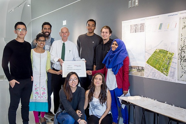 Brian Carter with University of Buffalo NOMAS students (National Organisation of Minority Architecture Students), who won third prize in the national NOMAS design competition, autumn 2017.