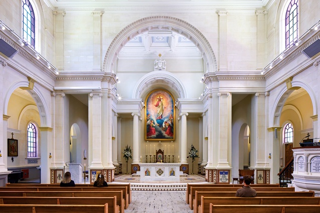 The general view of the nave, looking towards the altar.