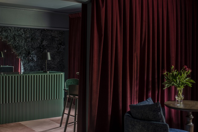 The Central Private Hotel’s bar and lounge area features Warwick Fabrics’ Mystic velvet curtains and Plush velvet-covered boothseats