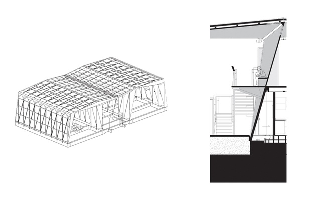 Billets and roof battens; section — balcony.