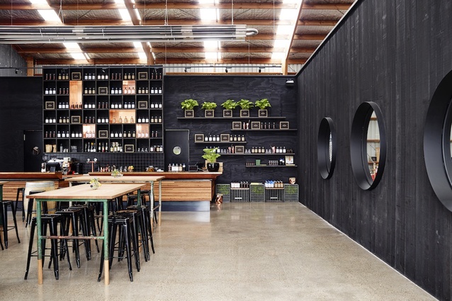Four Pillars distillery in Australia by Matthews McDonald Architects. This tasting room and distillery is for a beloved Melbourne gin and is located in the scenic Yarra Valley.