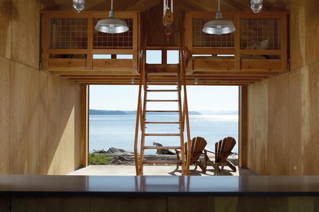 The conversion of this Puget Sound boathouse, near the north-western coast of the United States, has created a multi-purpose waterside cabin.