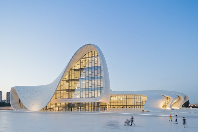 The Heydar Aliyev Center is a cultural building which includes a museum and an auditorium.