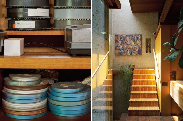 Kappe’s ground-floor studio has slide collections featuring houses he and his family have visited around the world, waiting to be archived; natural light floods the home, illuminating the many timber elements.