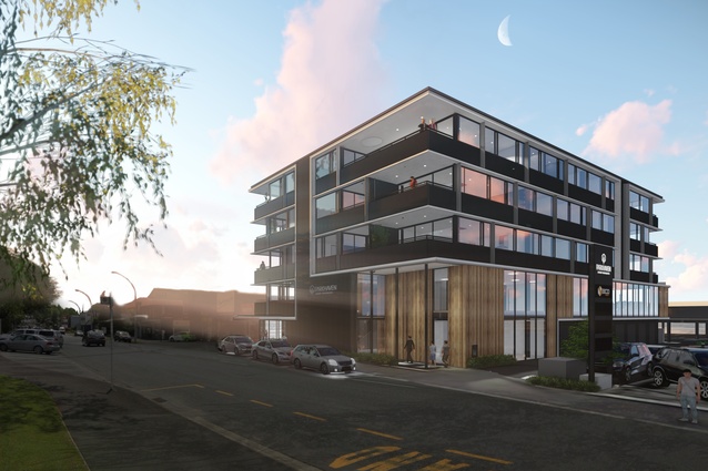 Exterior visualisation of Parkhaven Apartments, one of Herman's first large projects with Edwards White Architects. It is due for completion December 2018.