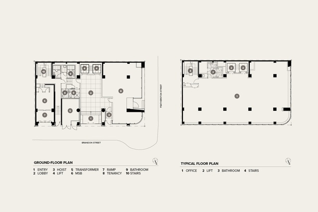 Left: gound-floor plan; right: typical floor-plan.