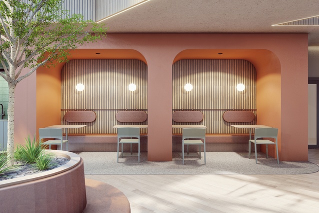 A render of a commercial atrium space by Jamie Howard for RCG.