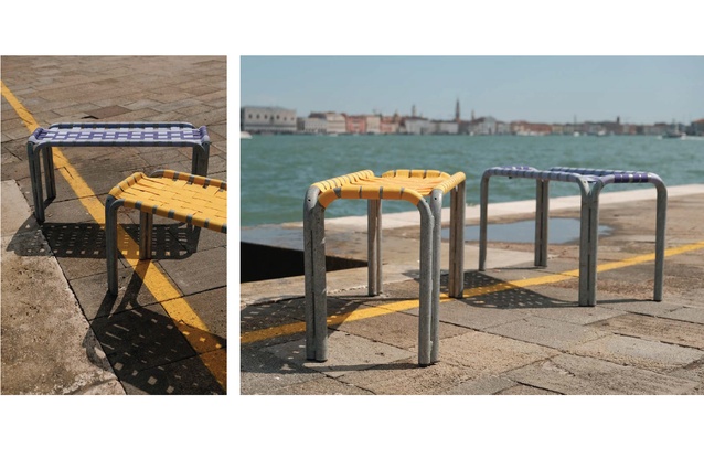 From the Venice Biennale work – reusing passerelle platforms - which are used as walking platforms during the Venice Acqua Alta (high water) – and repurposing them into bench seats for a children’s park.