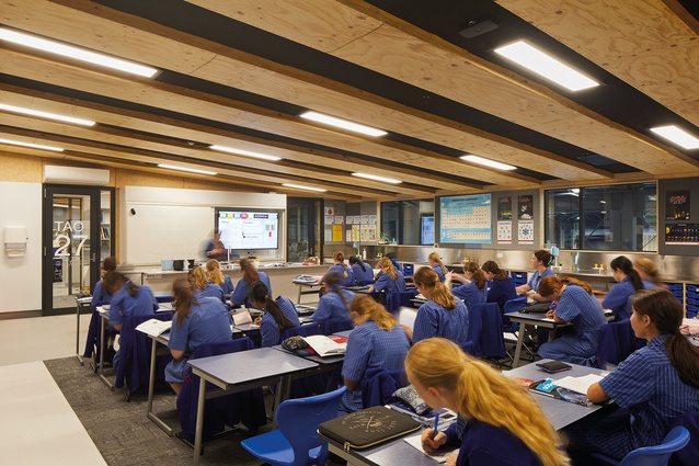 Potius box beams are a key feature of the classroom interiors.