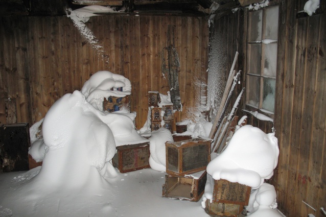 Snow ingress at Scott’s Discovery Hut, prior to conservation.
