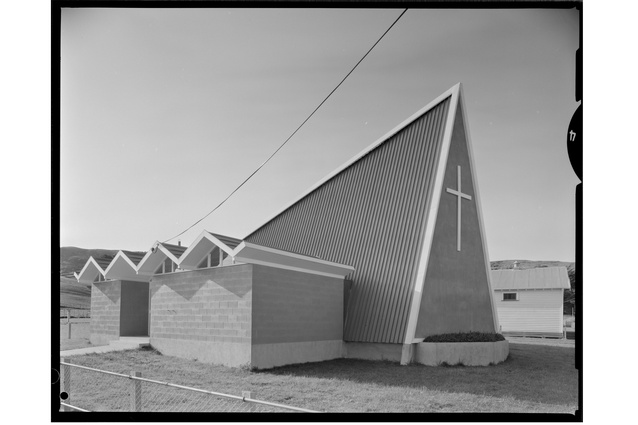 Porangahau church, Hawke’s Bay, c. 1962-1965, archival pigment print. Ref: DW-0885-F. Alexander Turnbull Library, Wellington, New Zealand.