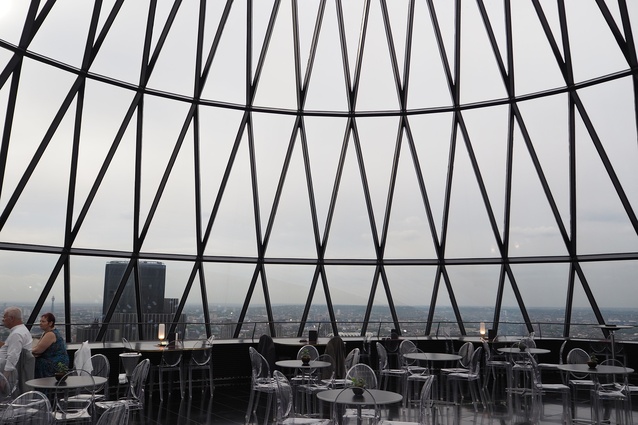 Inside 30 St Mary's Axe, or the Gherkin, by Foster and Partners.