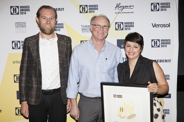 Joint Winner of House in a Heritage Context Patrick Kennedy (left) and Adriana Hanna (right) of Kennedy Nolan with Jim Norris of Heritage Council of Victoria.