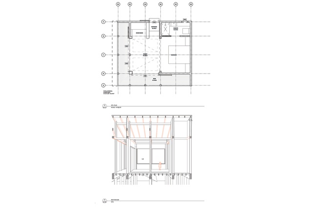 Plan and Section of the cabin in Wellington.