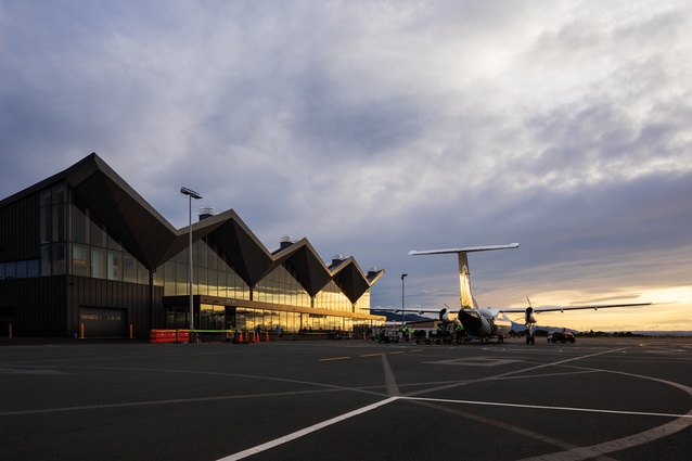 The folded plate roof of Nelson Airport’s terminal (2018) references the nearby mountains.