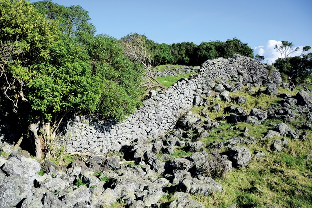 An undulating  wall at Ihumatao.