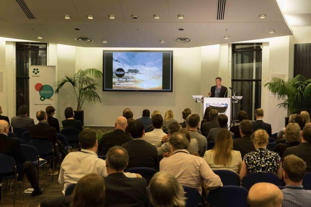 Dr. Rhys Jones speaks at the NZGBC Homestar version 4 launch on 25 July in Auckland.
