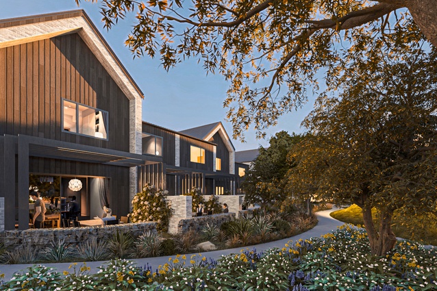 Shared path and woodland looking into private backyards.