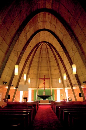 Inside the church, designed by Doug Angus. 